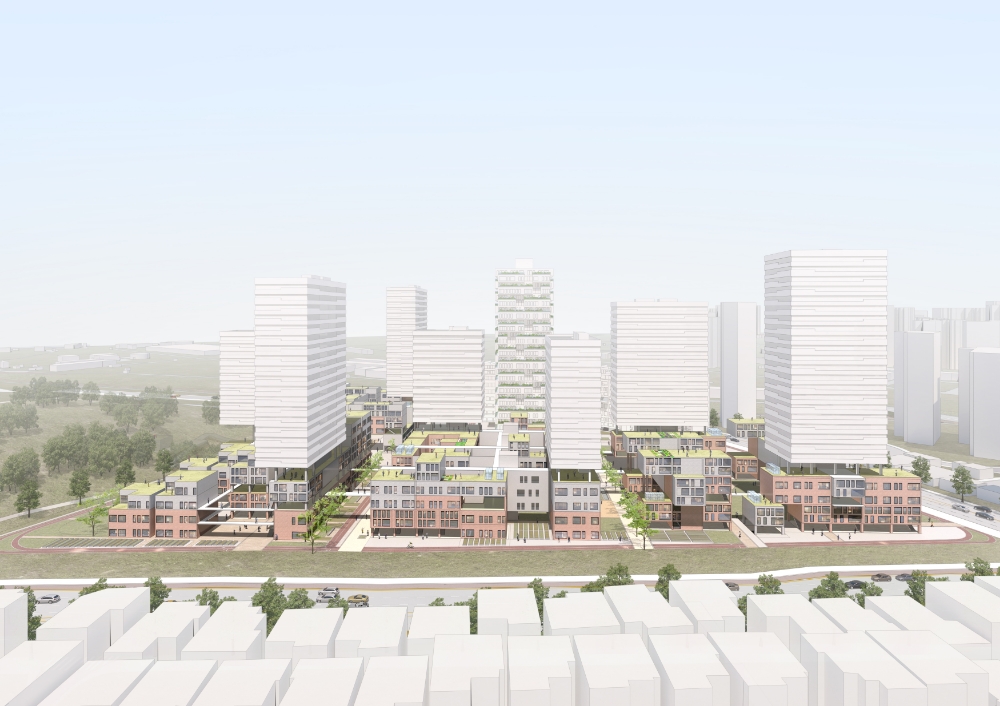 1블록 당선작인 제일건설㈜ ‘5개의 작은 마을 공동체’ 조감도.