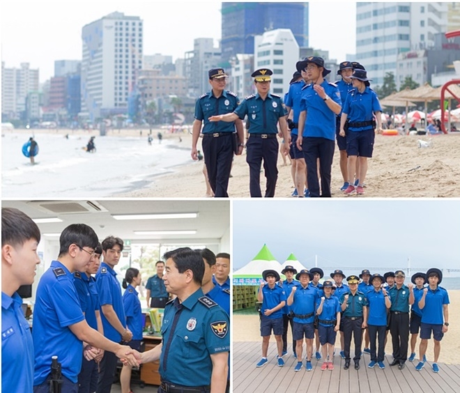 김창룡 부산경찰청장이 지난해 7월 광안리 여름경찰서 치안현장을 살펴보고 현장직원들을 격려하고 있다.(사진제공=부산경찰청)
