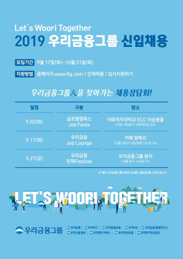 우리금융그룹, 2019년 하반기 그룹공동 신입 채용