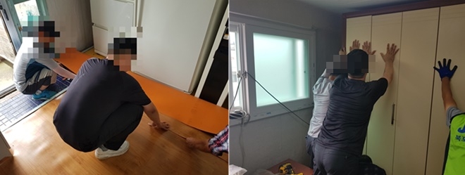 사회봉사대상자들이 주거환경 개선작업을 하고 있다.(사진제공=포항준법지원센터)