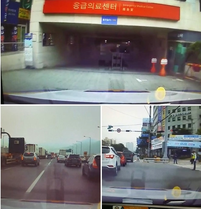 뇌출혈 응급환자를 신속한 공조로 병원으로 이송하고 있다.(사진제공=부산경찰청)