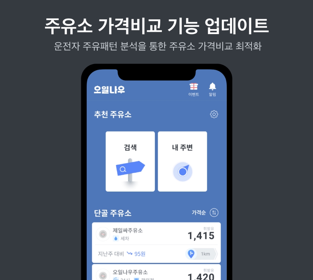 오일나우, ‘앱 개편’ 주유소 가격비교 최적화