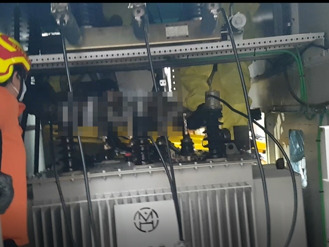 변압기 감전사고 현장.(사진제공=부산강서소방서)
