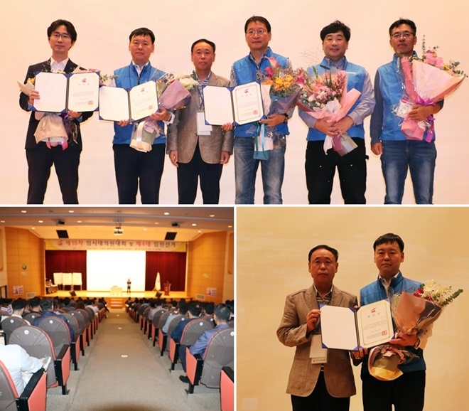 시계방향으로 두번째사진(좌측 선거관리위원장 류인규, 우측 시군구연맹 4대 임원후보 당선자 공주석).(사진제공=전국시군구공무원노동조합연맹).
