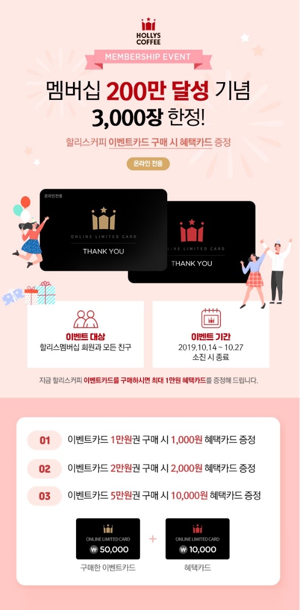 할리스커피, 크라운멤버십 회원 200만 돌파 기념 기프트카드 3천장 쏜다