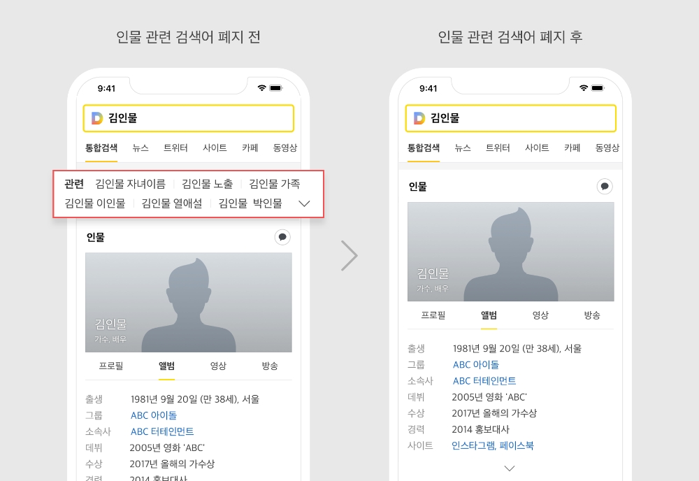 카카오, 인물 관련 검색어 및 실시간 이슈 검색어 폐지