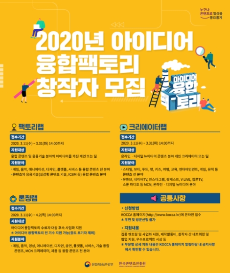 콘진원, '2020 아이디어 융합팩토리' 창작자 모집