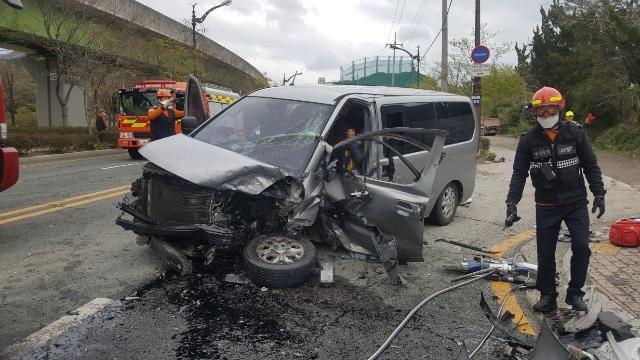 해운대 석대천 4중추돌 사고현장.(사진제공=부산경찰청)
