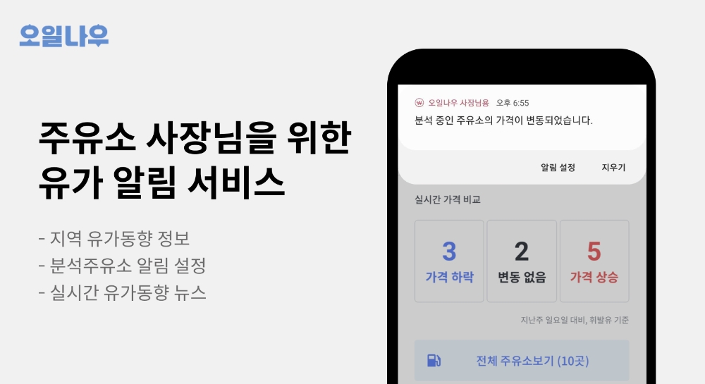 오일나우, 주유소 사장님 위한 유가 알림 서비스 출시