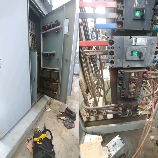 17일 오후 부산 중구 남포문고 건물 4층 배전반 교체작업 중 감전사고.(사진제공=부산경찰청)