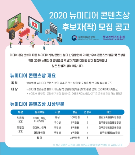 콘진원, '2020 뉴미디어 콘텐츠상' 후보 추천 접수