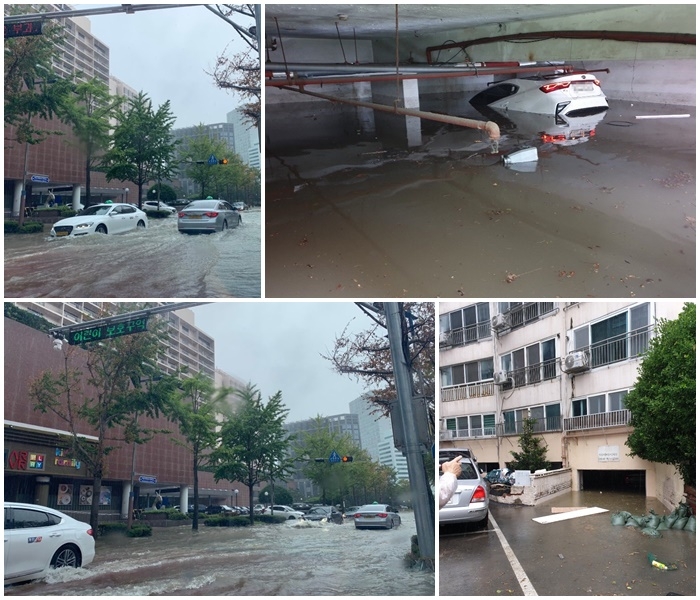 파라다이스호텔 주변 침수.(사진제공=부산경찰청)