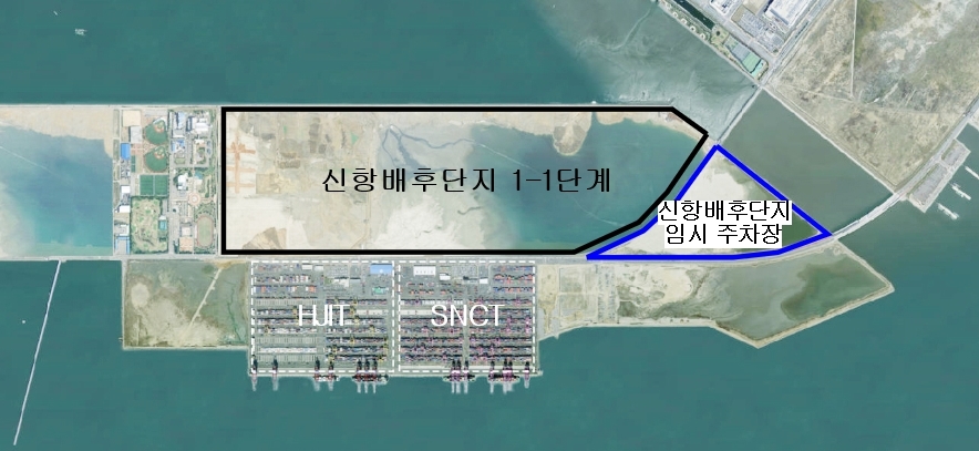 인천신항 배후단지 임시 화물차주차장 위치. (사진=IPA)