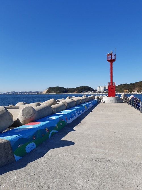 포항 북구 여남방파제에 해양생태와 인간공존을 주제로 벽화가 그려져 있다.(사진제공=포항준법지원센터)
