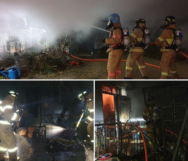 울산 북구 천곡동 한 주택 화재.(사진제공=울산소방본부)