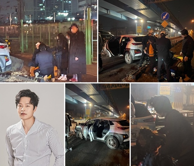 교통사고 현장에서 운전자 등을 구출하고 교통정리까지 한 배우 이성우.(사진제공=제보자)