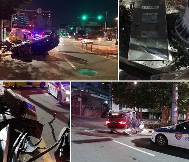 1월 19일 오전 6시 30분경 부산 남구 동명대사거리 앞 교통사고.(사진제공=부산경찰청)