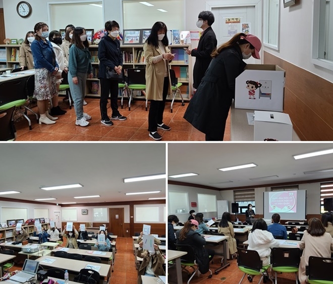 26일 결혼이민자 대상 다문화가족연수 및 투표체험을 하고 있다.(사진제공=부산시선거관리위원회)