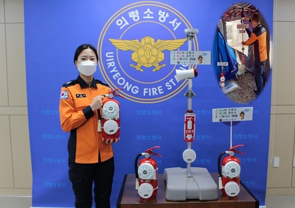 자체제작 일산화탄소 가스 알리미.(사진제공=의령소방서)