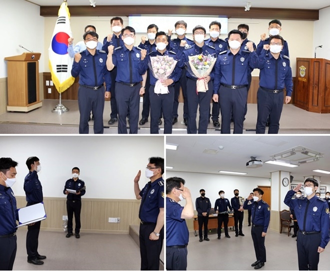 17일 국가공무원 9급 공개경쟁채용에 합격한 신규 교도관 2명에 대한 임용식을 갖고 있다.(사진제공=부산구치소)