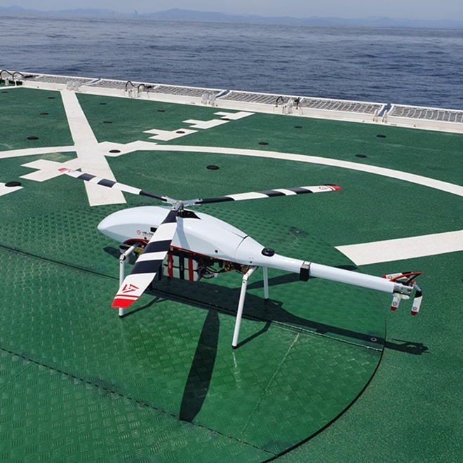 해양경찰청 첫 남해안에 배치된 무인헬기 모습.(사진제공=남해해경청)