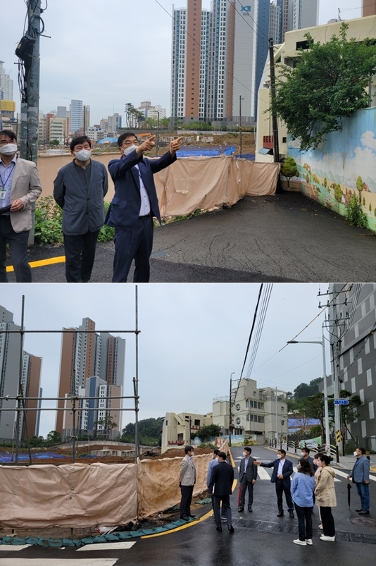 이기봉 해운대교육청 교육장이 재개발 현장 점검을 하고 있다.(사진제공=부산교육청)
