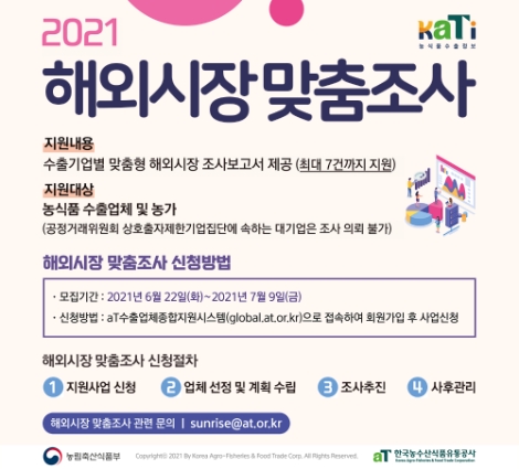 aT, 농식품 수출업체 대상 맞춤조사 지원