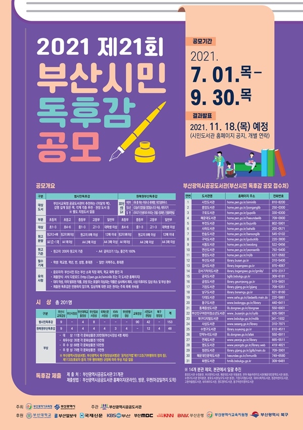 2021년 제 21회 부산시민독후감 공모 포스터.(부산시민도서관 홈페이지)
