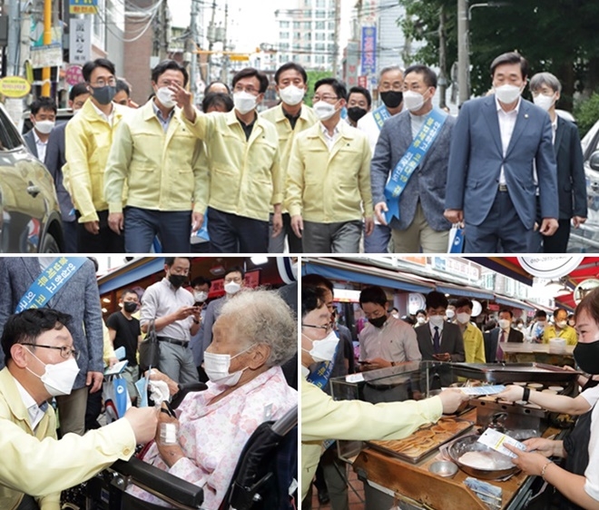 박범계 법무부 장관이 서울 영등포구 대림동을 찾아 외국인 밀집지역 코로나19 방역 계도활동을 하고 있다.(사진제공=법무부)