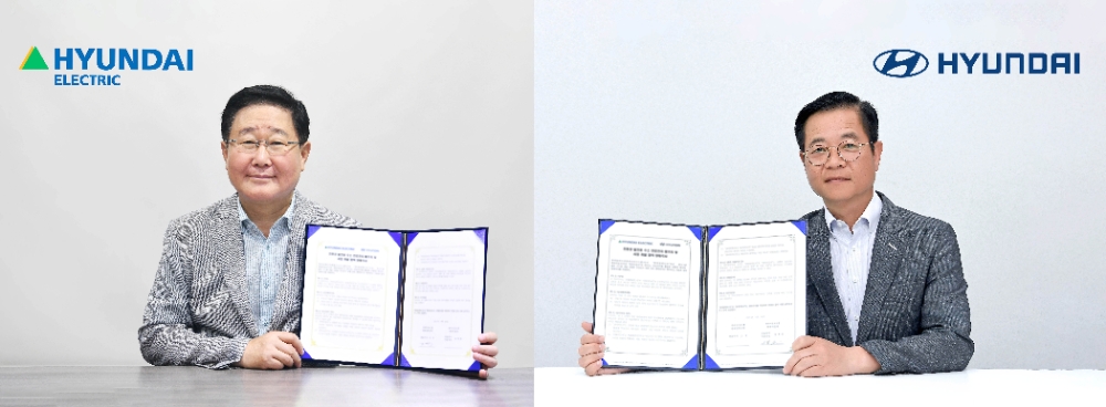 (왼쪽부터) 현대일렉트릭 조석 대표이사, 현대자동차 김세훈 연료전지사업부 부사장.(사진=현대중공업그룹)