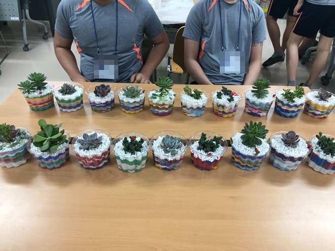 다육테라리움 프로그램을 통해 작품을 선보이고 있다.(사진제공=전주소년원)