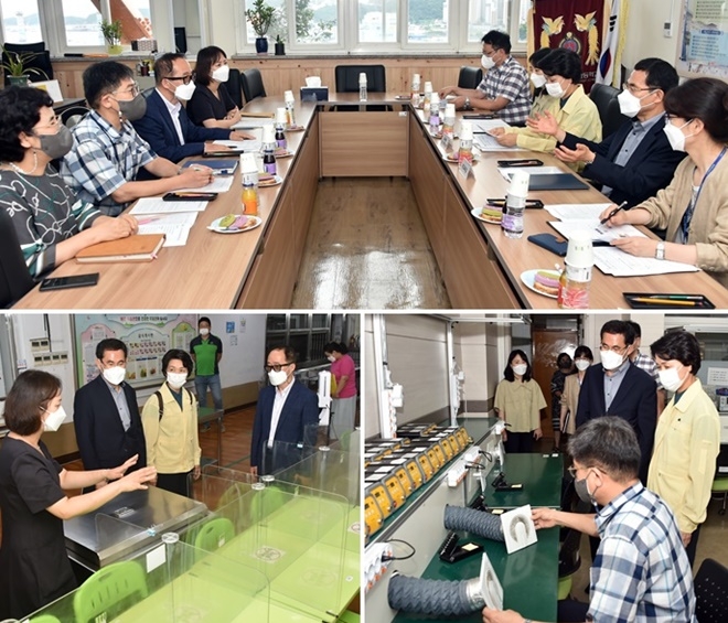 오승현 부교육감이 13일 부일전자디자인고 방역 준비상황을 점검하고 있다.(사진제공=부산시교육청)