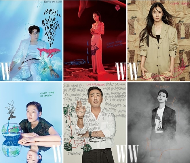 (사진위부터시계방향) 이정재, 한예리, 권유리, 차학연, 류승룡, 박진희.(사진=더블유 코리아, 조선희)