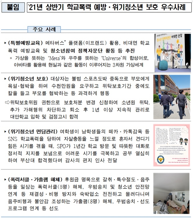 2021년 상반기 학교폭력예방·위기청소년 보호 우수사례.(제공=부산경찰청)