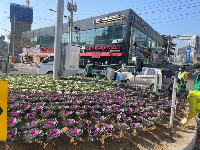관광객 보행이 많은 일광역 회전교차로 교통섬.(사진제공=부산 기장군)