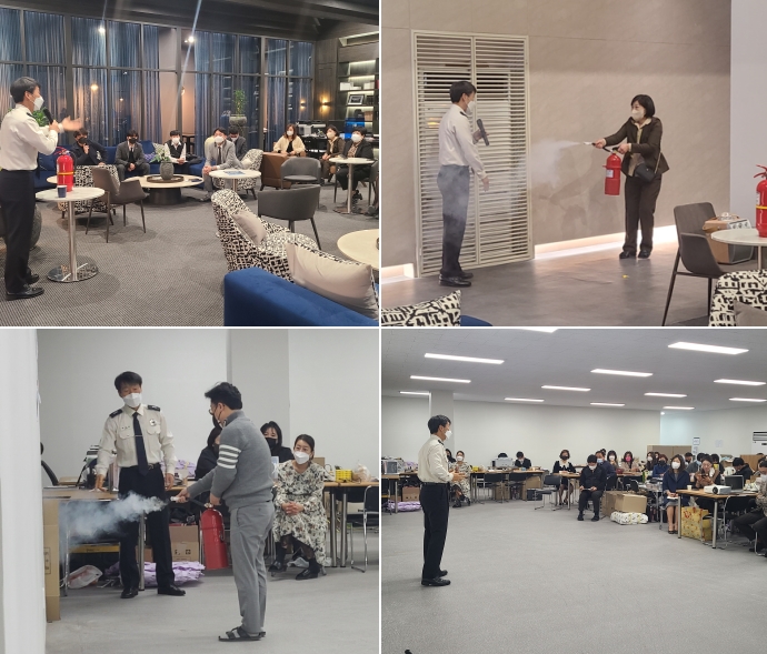 모델하우스 운영직원들을 대상으로 화재안전컨설팅을 하고 있다.(사진제공=부산소방재난본부)