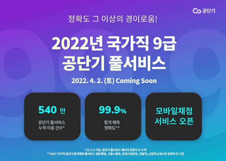 공단기, 국가직 공무원 9급 시험 합격예측 풀서비스 오픈
