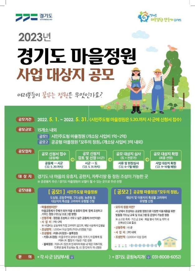 2023년 경기도 마을정원 조성사업 대상지 공모 홍보 포스터