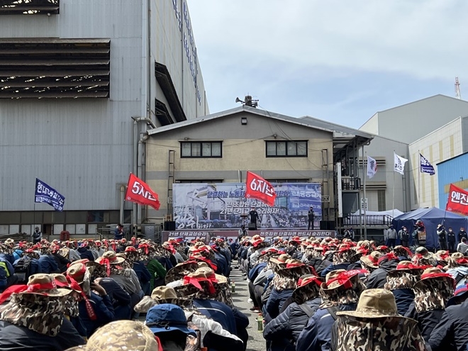 27일 7시간 전면파업. (사진제공=금속 현대중공업지부)