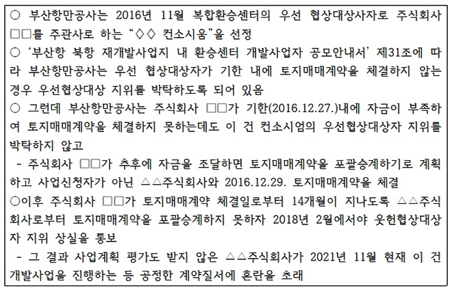 감사원이 밝힌 감사결과 요지.(제공=부산시민운동단체연대)