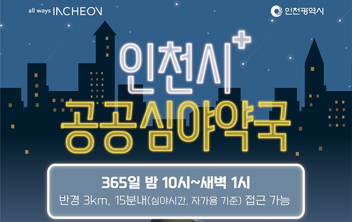 인천시, 공공심야약국 16개로 확대...어디서든 15분 이내 이용가능