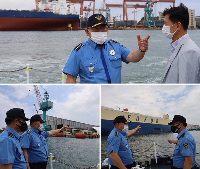 신주철 울산해경서장이 해상 치안현장 점검에 나서고 있다.(사진제공=울산해양경찰서)