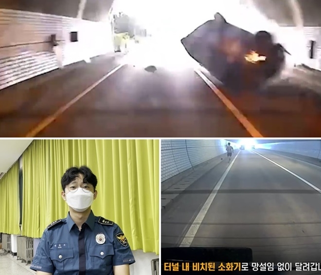 사고 현장을 수습한 해운대경찰서 우동지구대 박찬우 경장.(제공=부산경찰청)