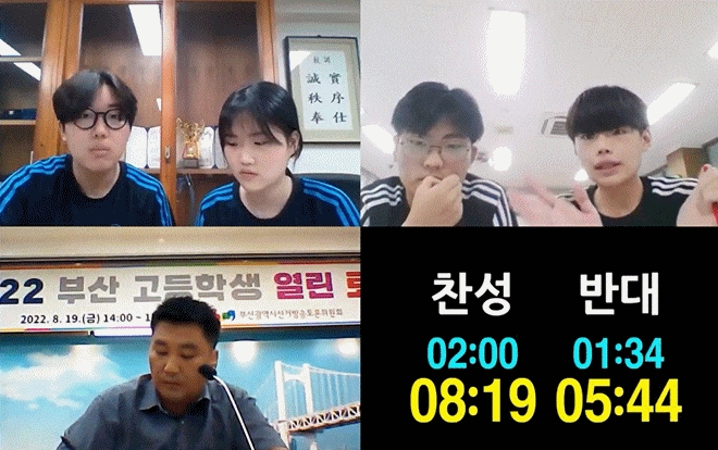 2022 부산 고등학생열린 토론대회 비대면 화상토론 장면.(제공=부산선관위)