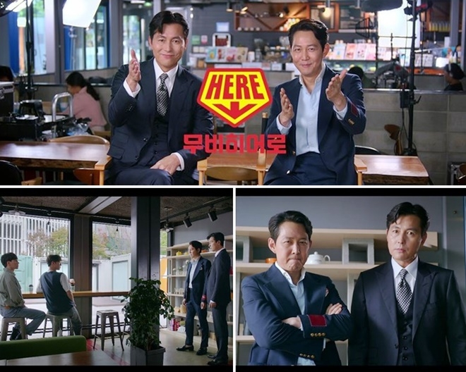 정우성, 이정재 배우가 무비히어로 캠페인 메시지를 전달하고 있다. /무비히어로 캠페인 영상 속 정우성, 이정재 배우가 불법 스트리밍을 하려는 행위를 제지하는 장면.(사진제공=코픽)