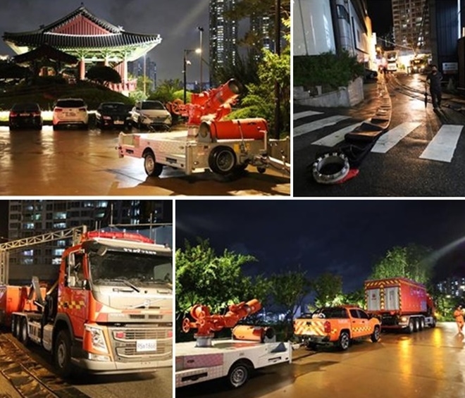 대용량 포방사 시스템 배치.(사진제공=울산소방본부)