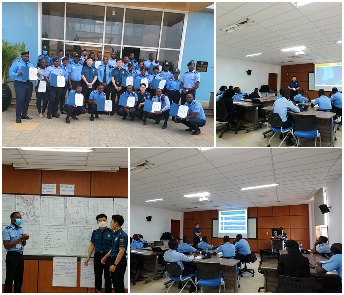 (사진위부터 시계방향) 앙골라 경찰청 113긴급신고센터 파견 1차 교육 수료식/긴급신고대응 전수교육 모습/상황별 1:1문답코칭.(사진제공=대구경찰청)