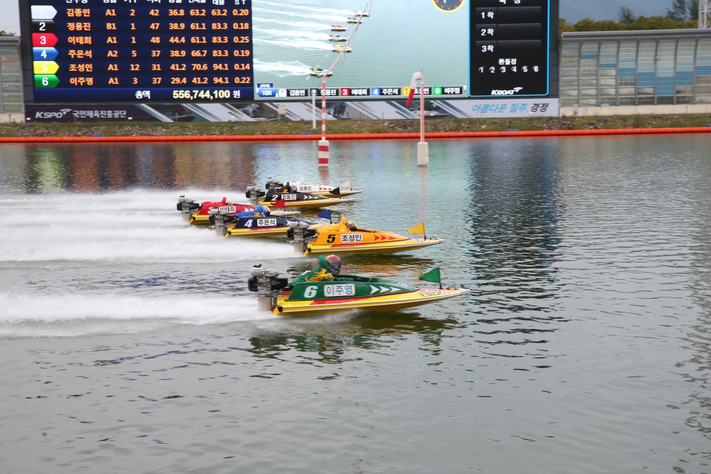 2019년 스포츠경향배 대상경정 결승전에서 선수들이 경주 출발을 하고 있다. (사진=국민체육진흥공단)