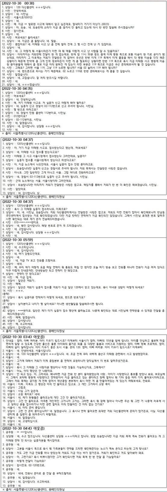 이태원 참사관련 녹취록.(제공=용혜인의원실)