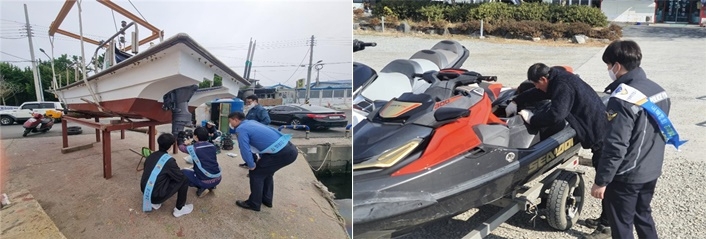 울산해경과 창원해경의 지난해 찾아가는 안전점검 무상서비스.(사진제공=남해해경청)